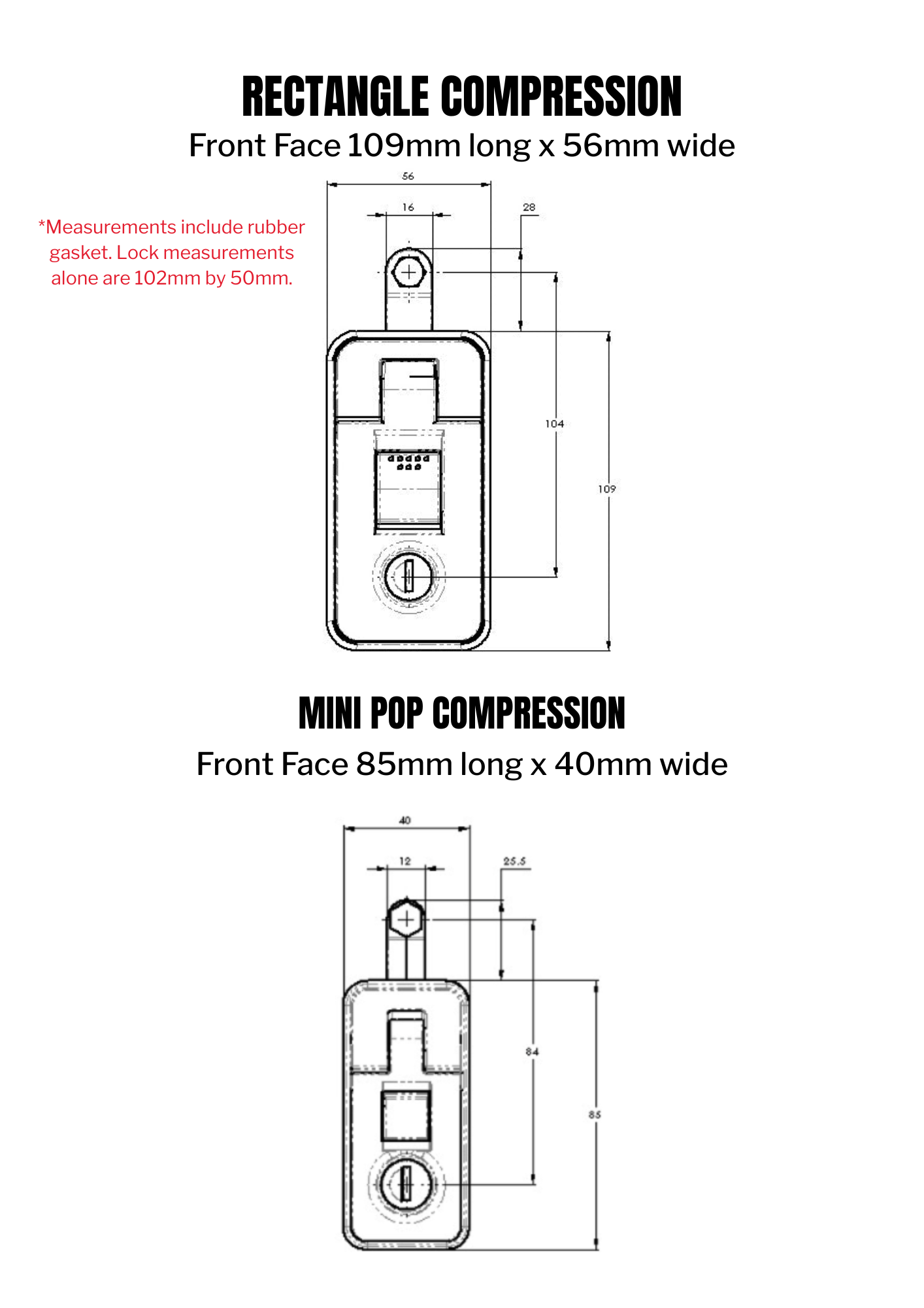 1Key Rectangular Toolbox Lock - Black