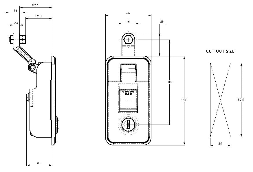 1Key Rectangular Toolbox Lock - Chrome